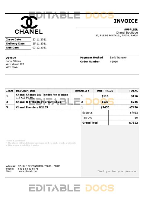 chanel invoice request.